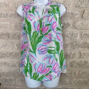 Lilly Pulitzer sleeveless top silk pink green blue white XS Ring the Bellboy